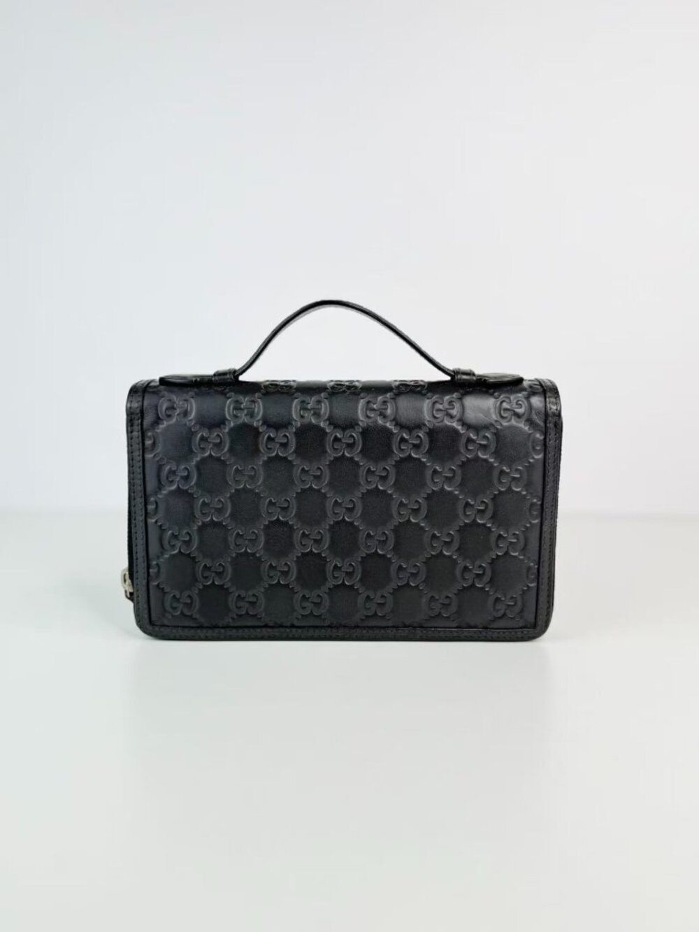 Gucci Signature GG Embossed Leather Zip Around Travel Organizer Clutch Wallet